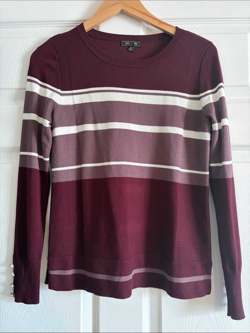 Lety & Me Burgundy Striped Long-Sleeve Sweater